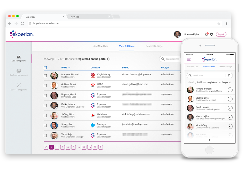 Experian Web App: Desktop and Mobile UX Design & UI Development