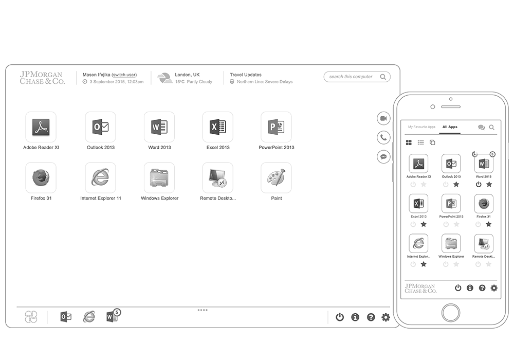 JP Morgan Web-Based OS Concept: Mobile & Desktop Wireframes